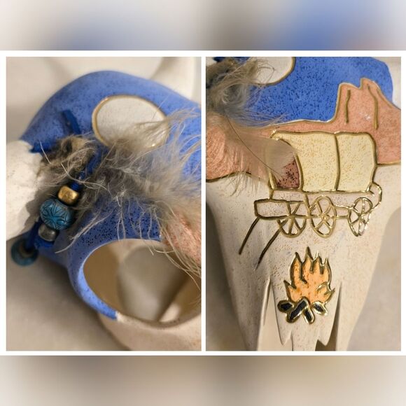 Vintage Native American Navajo Ceramic Buffalo Bull Skull - Picture 6 of 9